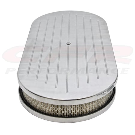 Cfr Performance 19 in. Oval Polished Aluminum Air Cleaner, Ball Milled with Paper Filter for Chevy Ford Mopar HZ-6029-1-POL